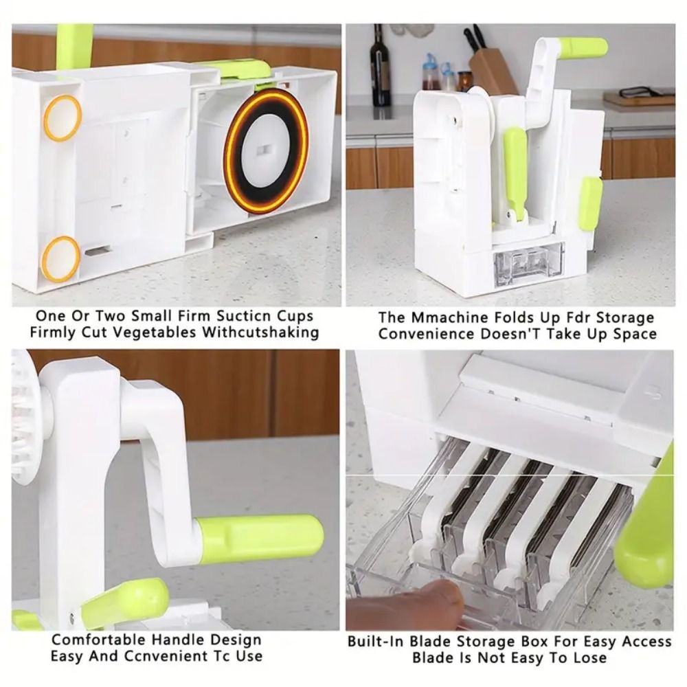 Spiralizer Vegetable Noodle - 4-Klingen-Gemüsespiralschneider, multifunktionaler manueller Handkurbel-Reibe, faltbare Saugbasis,