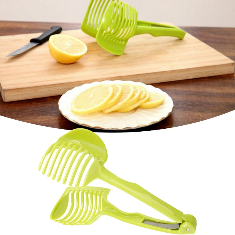 Kitchen Gadgets Guide - Rutschfester Tomatenschneider-Führungshalter, Obstschneidehilfe, Handgehaltener Gemüseschneider für